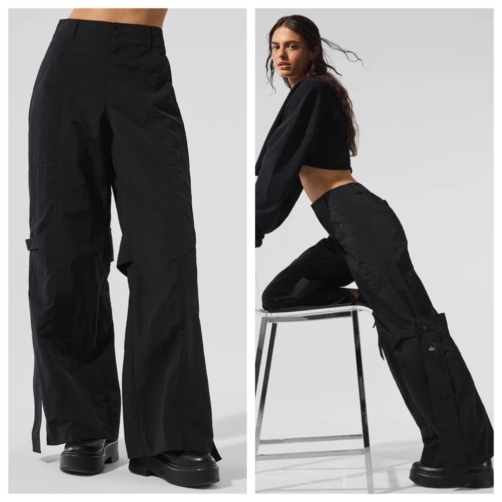Alo Yoga High-Waist Voyager Trouser Black Wide Leg Cargo Pants XXS